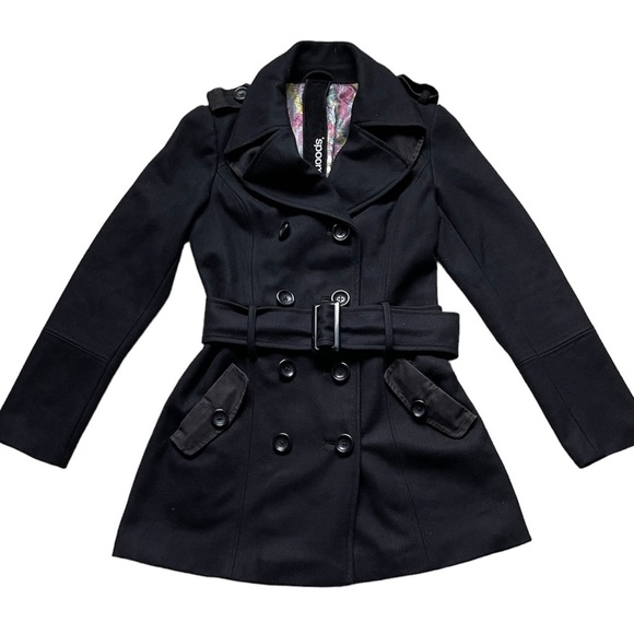 Spoom Jackets & Blazers - Spoom Black Wool Blend Belted Jacket Size 34 XS